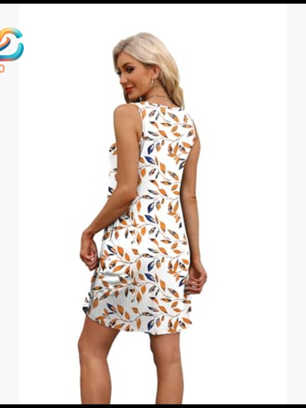 Knee Length Sleeveless Sundress with Pockets, Loose Fit Summer Dress - Picture 4 of 5